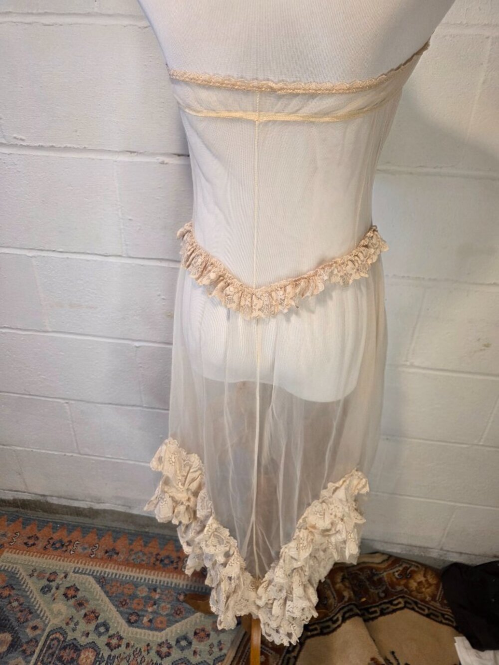 Vintage Ren Fair Fairy Coquette Western Festival Sheer Lace Empire Waist Dress - Picture 8 of 15